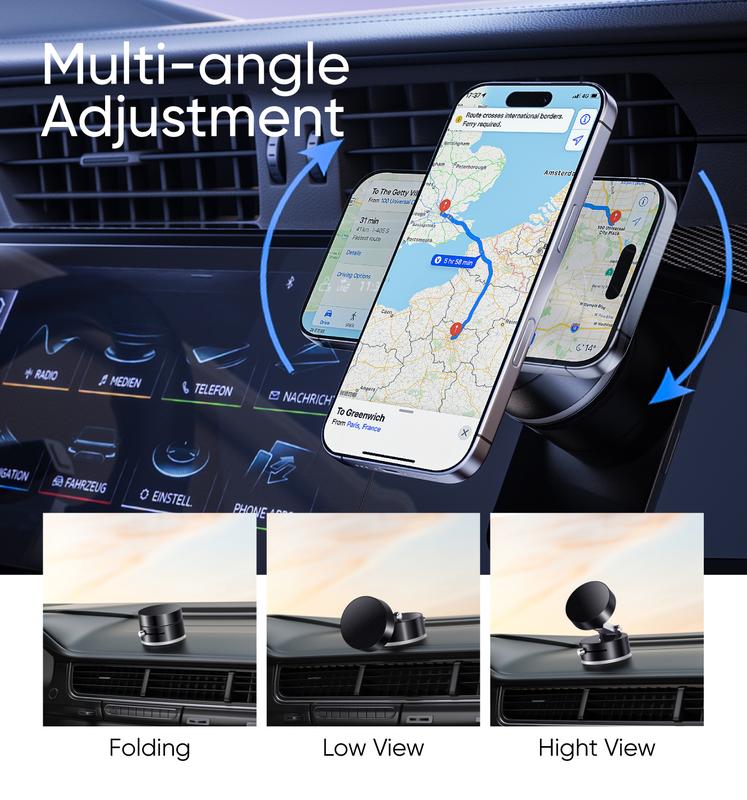 Electric Vacuum Magnetic Suction Phone Holder,XO Adjustable and Foldable Car Mount,Strong Magnetic Car Phone Holder for iPhone16/15/14/13/12,for Shower/Car/Mirror/Smooth Surfaces(Not Charging Phone)